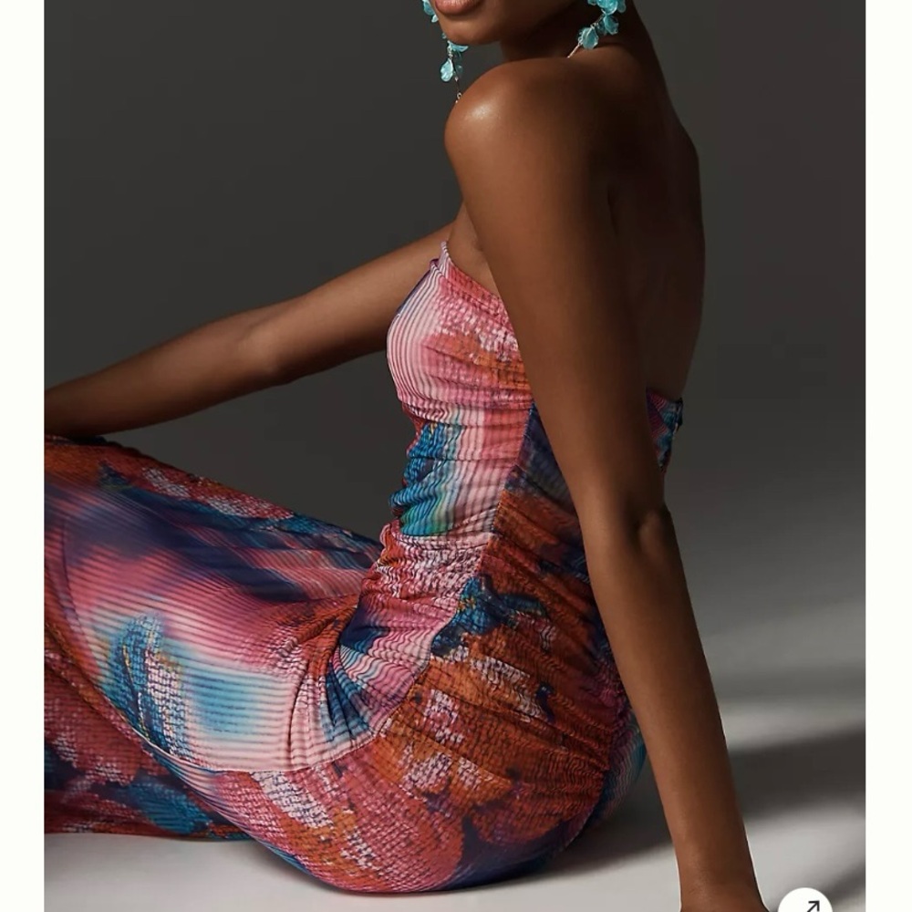 By ANTHROPOLOGIE The Soleil Slim Strapless Ruched Mesh Dress SZ S/Small MSRP$168 - Picture 3 of 8